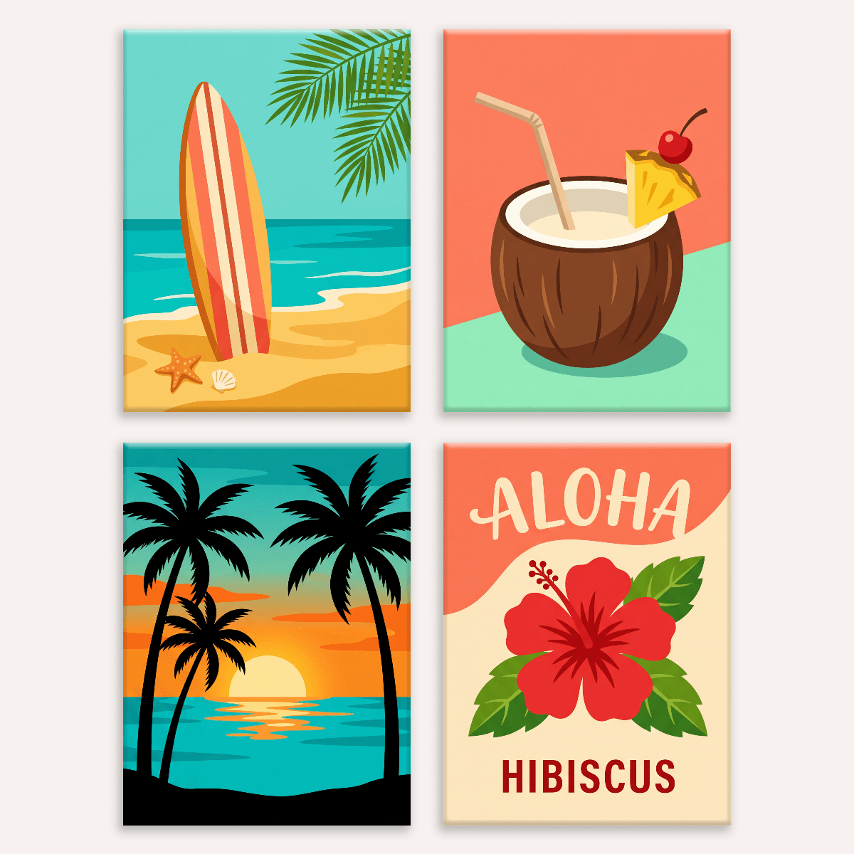 Aloha-Feeling – 4er Mini-Set | Malen nach Zahlen