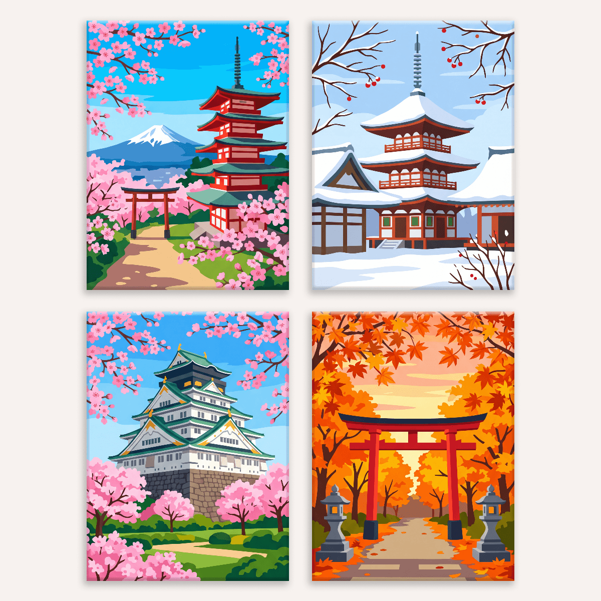 Japanischer Charme – 4er Mini-Set | Malen nach Zahlen