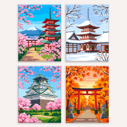 Japanischer Charme – 4er Mini-Set | Malen nach Zahlen