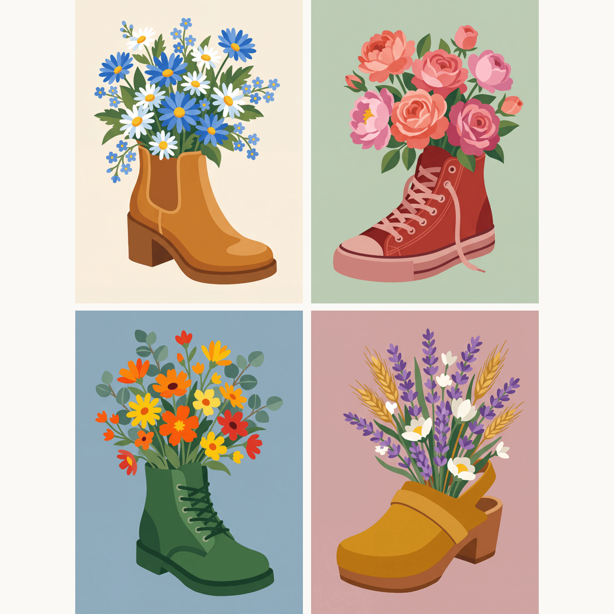 Wildblumen-Wanderung – 4er Mini-Set | Malen nach Zahlen