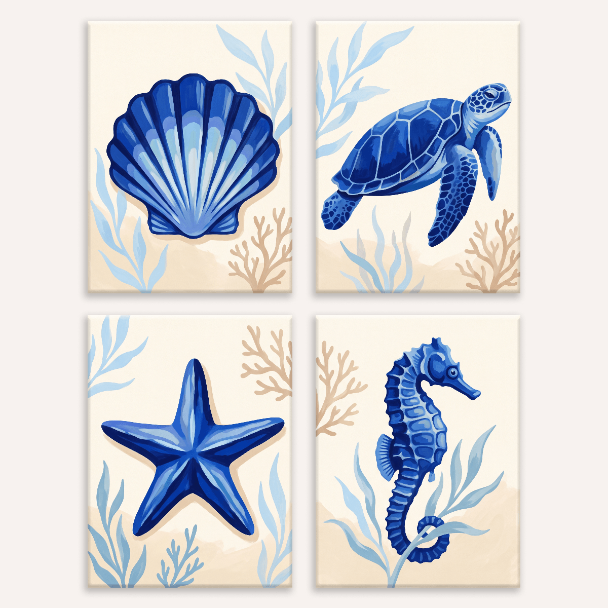 Küstenblau – 4er Mini-Set | Malen nach Zahlen