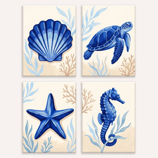 Küstenblau – 4er Mini-Set | Malen nach Zahlen