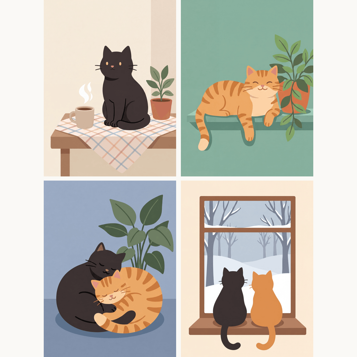 Katzen-Duo – 4er Mini-Set | Malen nach Zahlen